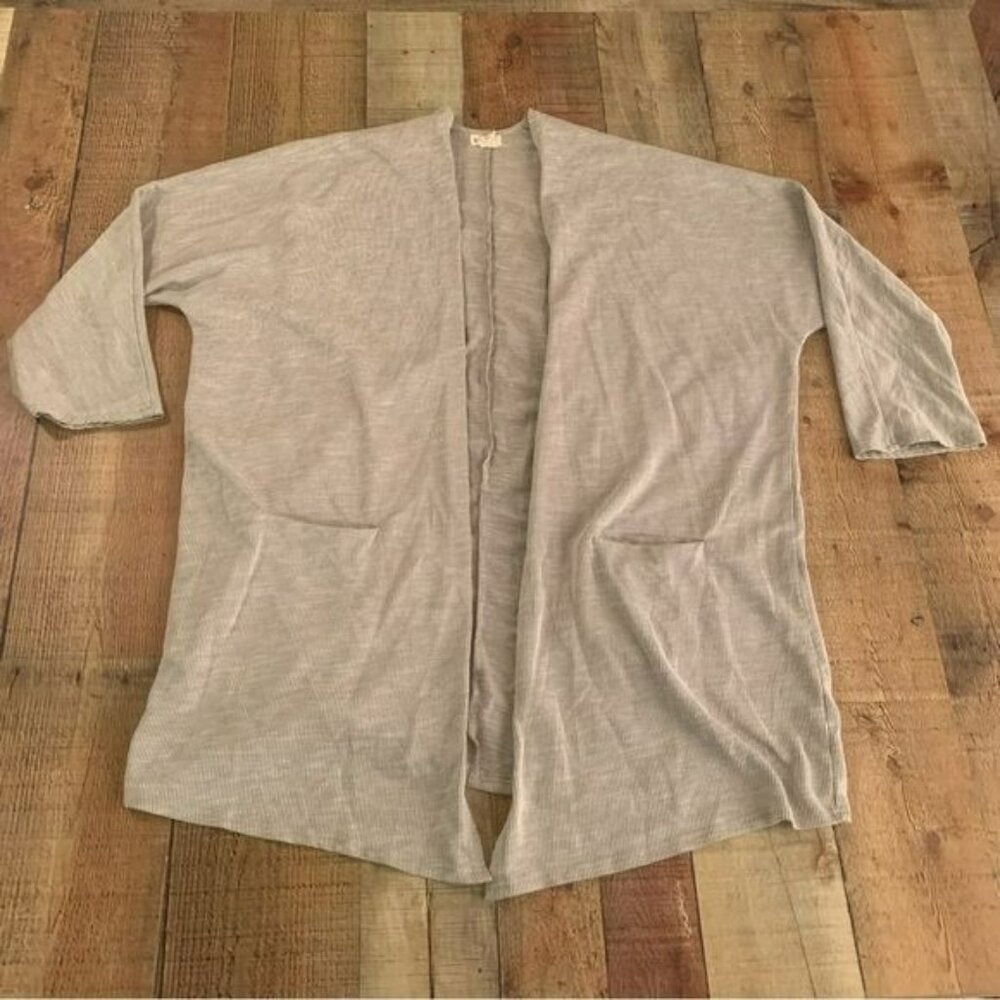 Donni open front dolman sleeve long length cardigan in gray striped -OS